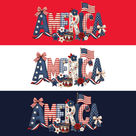 America Printed Applique Letters T-Shirt | Patriotic Graphic Tee