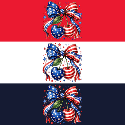 American Flag Bow and Cherries T-Shirt | Patriotic Cherry Bow Graphic Tee