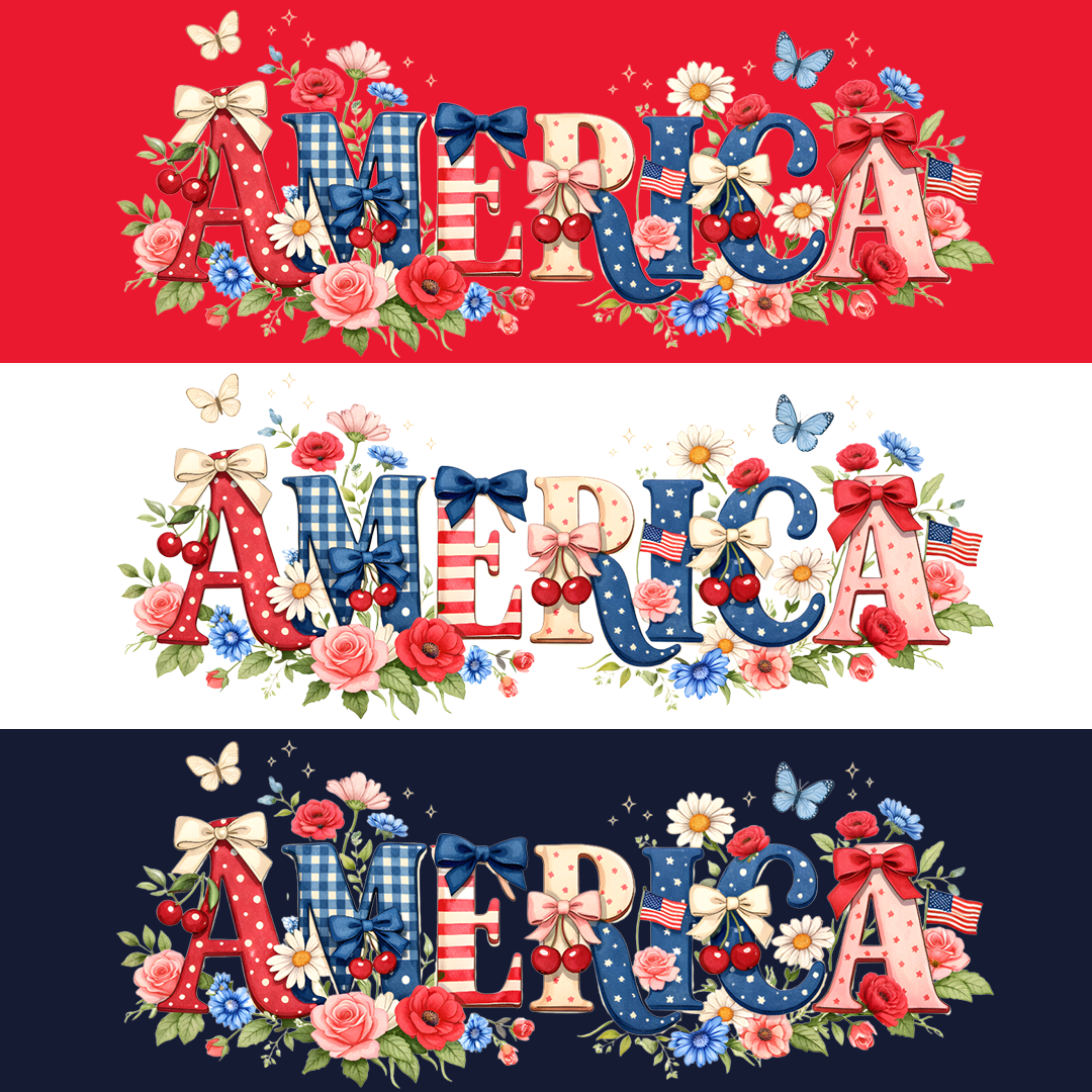 AMERICA with a Summer Floral Design T-Shirt | America’s Patriotic Tee