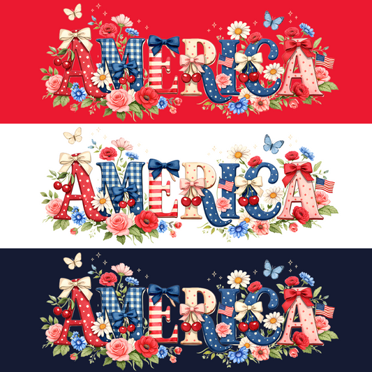AMERICA with a Summer Floral Design T-Shirt | America’s Patriotic Tee