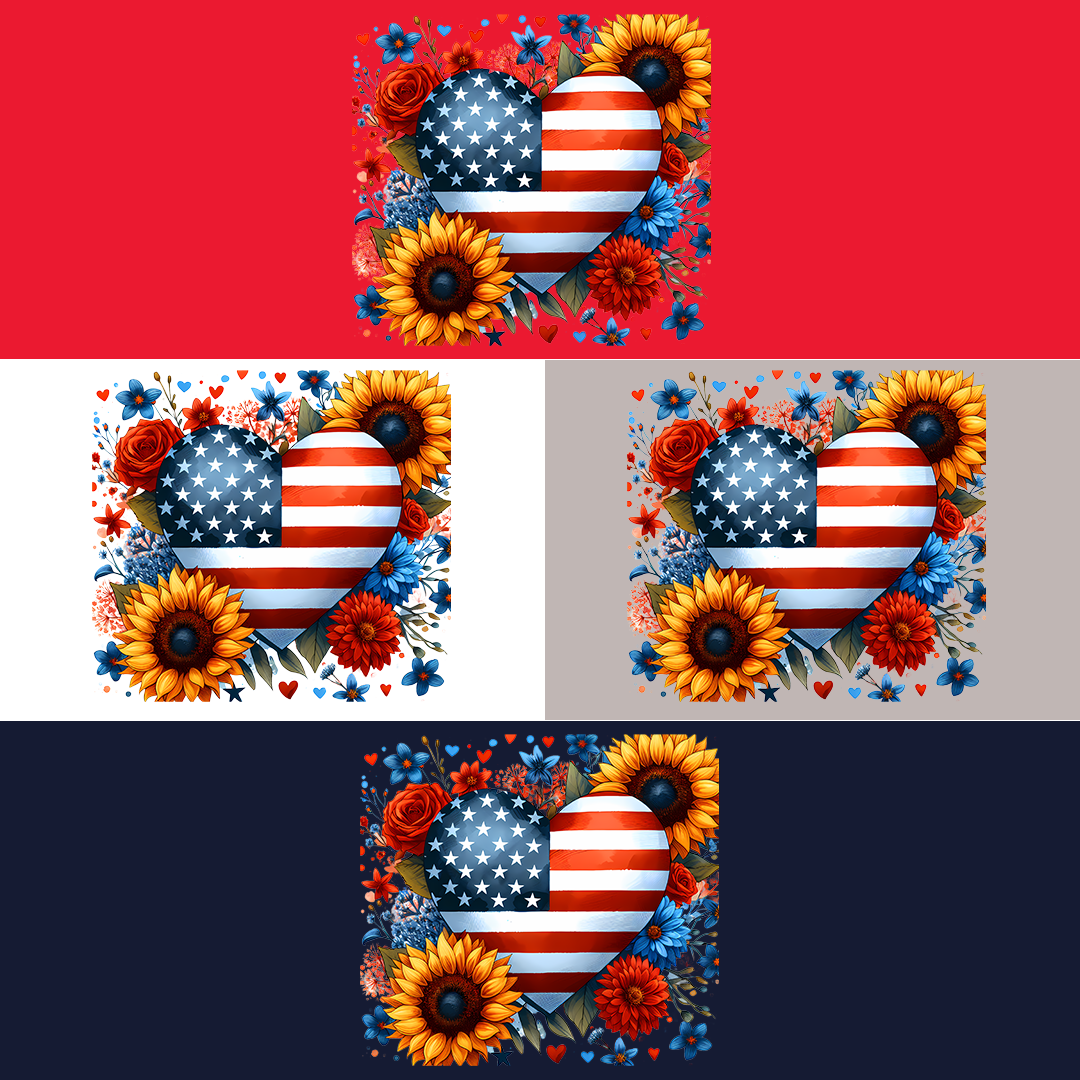 American Flag Heart with Sunflowers and Roses T-Shirt Design | Patriotic Sunflower Graphic Tee (Copy)
